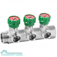 Коллектор VIEIR латунный с регулирующими вентилями 1"x3/4"- 3 вых. VR526-3