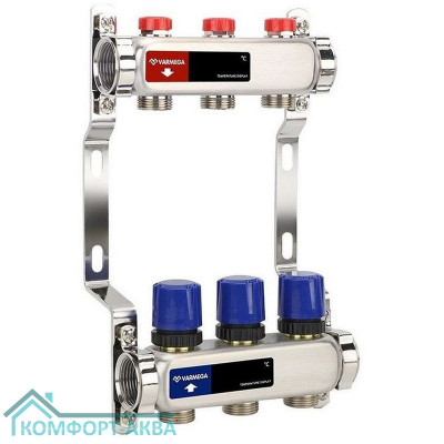 Группа коллекторная для отопления VARMEGA VM15503 ВР 1", на 3 контура 3/4" EK, нерж. сталь