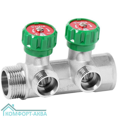 Коллектор VIEIR латунный с регулирующими вентилями 1"x3/4"- 2 вых. VR526-2