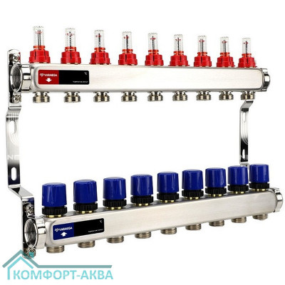 Группа коллекторная с расх. VARMEGA VM15109 ВР 1", под 130 насос, на 9 конт. 3/4" EK, нерж. сталь