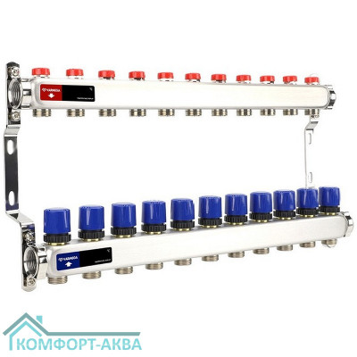 Группа коллекторная для отопления VARMEGA VM15511 ВР 1", на 11 контуров 3/4" EK, нерж. сталь