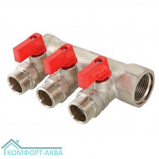 Коллектор с отсекающими шаровыми кранами 3 выхода 1" * 1/2" (VTc.580.N) (Valtec)