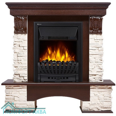 Портал Firelight Pietra Classic камень белый, шпон темный дуб