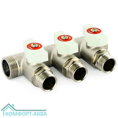 Коллектор Uni-Fitt НВ 3/4"х2 вых 1/2" 40 мм с кранами, никелированный