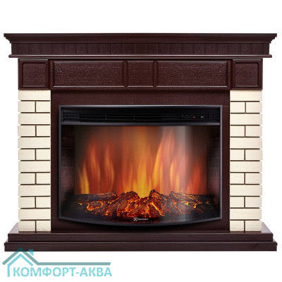 Каминокомплект: Очаг Electrolux EFP/P-2720RLS, портал Bricks 25 камень бежевый, шпон темный дуб