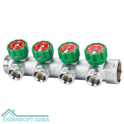 Коллектор регулирующий VARMEGA VM14634, 1", на 4 выхода 3/4"ЕК, хромированный