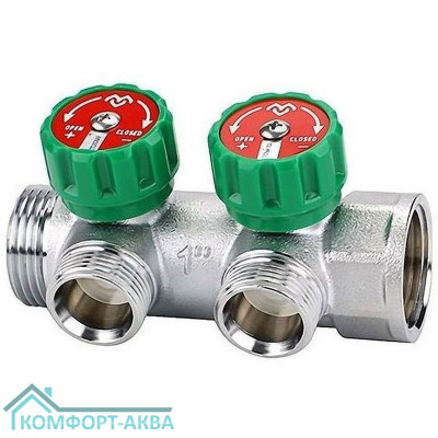 Коллектор регулирующий VARMEGA VM14632, 1", на 2 выхода 3/4"ЕК, хромированный