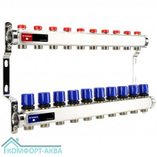 Группа коллекторная для отопления VARMEGA VM15510 ВР 1", на 10 контуров 3/4" EK, нерж. сталь