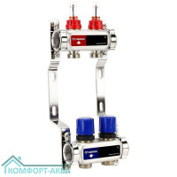 Группа коллекторная с расх. VARMEGA VM15102 ВР 1", под 130 насос, на 2 конт. 3/4" EK, нерж. сталь