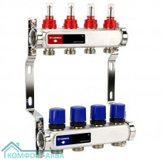 Группа коллекторная с расх. VARMEGA VM15104 ВР 1", под 130 насос, на 4 конт. 3/4" EK, нерж. сталь