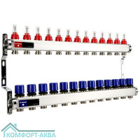 Группа коллекторная с расх. VARMEGA VM15113 ВР 1", под 130 насос, на 13 конт. 3/4" EK, нерж. сталь