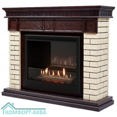 Каминокомплект: Биокамин Firelight BFP/P-2520, портал Bricks 25 камень бежевый, шпон темный дуб