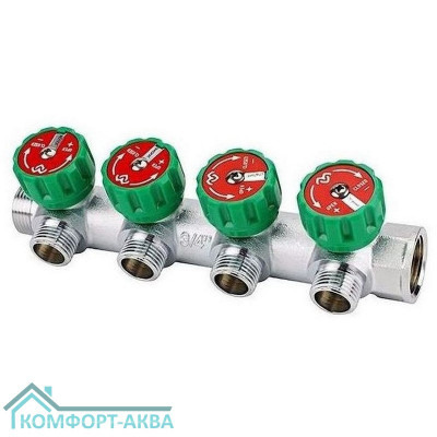 Коллектор регулирующий VARMEGA 3/4" 4 х 1/2" хромированный VM14604
