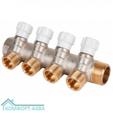 Коллектор латунный MVI 1"x3/4"x4 выхода, с регулирующими вентилями