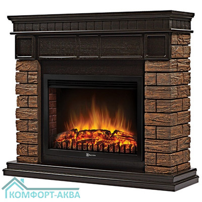 Каминокомплект Firelight: Очаг EFP/P-2720RLS, портал Bricks Wood 25 камень темный, шпон венге