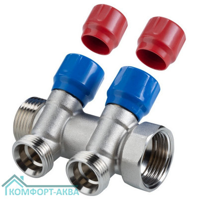 Коллектор с регулировочными вентилями 2 выхода 1" * 3/4" (VTc.560.NE) (Valtec)