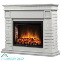 Каминокомплект: Очаг Electrolux EFP/P-3020LS N, портал Bricks 30 камень белый, белая эмаль