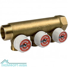 Коллектор сантехнический Giacomini с вентилями 3/4" x 1/2"E /3, R585CY063