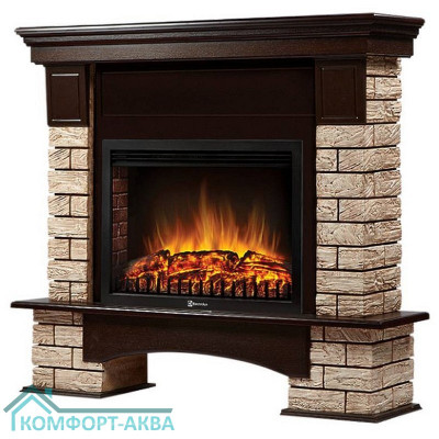 Каминокомплект Firelight: Очаг EFP/P-2520LS,портал Forte Wood 25 камень коричневый,шпон темный дуб