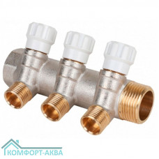Коллектор латунный с регулирующими вентилями MVI 1"x1/2" 3 вых.