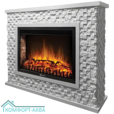 Портал Firelight Quadro 30 камень песчаник античный белый, белая эмаль