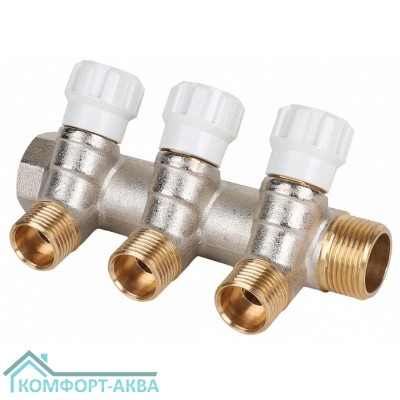 Коллектор латунный MVI 3/4"x1/2" 3 вых с регулирующими вентилями