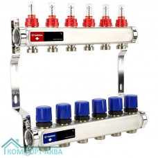 Группа коллекторная с расх. VARMEGA VM15106 ВР 1", под 130 насос, на 6 конт. 3/4" EK, нерж. сталь