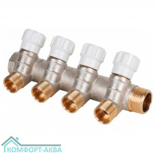 Коллектор латунный с регулирующими вентилями 3/4"x1/2" 4 вых