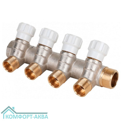 Коллектор латунный с регулирующими вентилями 3/4"x1/2" 4 вых