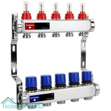 Группа коллекторная с расх. VARMEGA VM15105 ВР 1", под 130 насос, на 5 конт. 3/4" EK, нерж. сталь