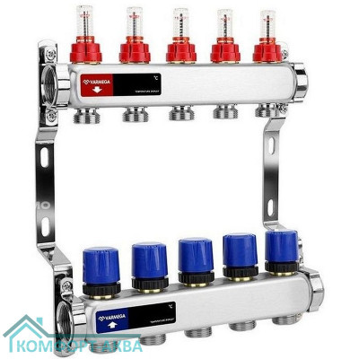 Группа коллекторная с расх. VARMEGA VM15105 ВР 1", под 130 насос, на 5 конт. 3/4" EK, нерж. сталь