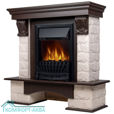 Портал Firelight Forte Classic камень белый, шпон темный дуб