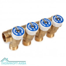 Коллектор сантехнический Giacomini с вентилями 3/4" x 1/2"E /2, R585CY062