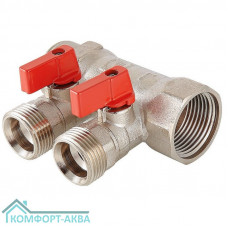 Коллектор с отсекающими шаровыми кранами 2 выхода 1" * 3/4" (VTc.580.NE) (Valtec)