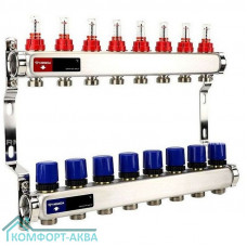 Группа коллекторная с расх. VARMEGA VM15108 ВР 1", под 130 насос, на 8 конт. 3/4" EK, нерж. сталь
