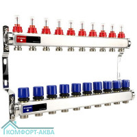 Группа коллекторная с расх. VARMEGA VM15110 ВР 1", под 130 насос, на 10 конт. 3/4" EK, нерж. сталь