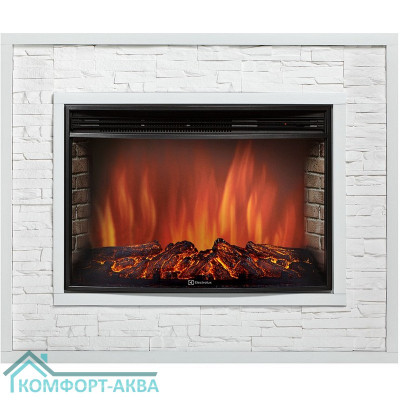 Каминокомплект:Очаг Electrolux EFP/P-3320RLS, портал Loft 30 камень белый, белая эмаль