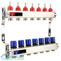 Группа коллекторная с расх. VARMEGA VM15107 ВР 1", под 130 насос, на 7 конт. 3/4" EK, нерж. сталь