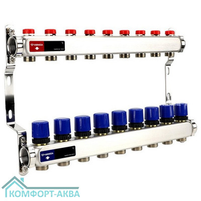 Группа коллекторная для отопления VARMEGA VM15509 ВР 1", на 9 контуров 3/4" EK, нерж. сталь
