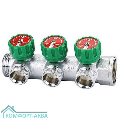 Коллектор регулирующий VARMEGA VM14633, 1", на 3 выхода 3/4"ЕК, хромированный