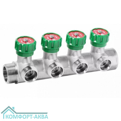 Коллектор VIEIR латунный с регулирующими вентилями 1"x3/4"- 4 вых. VR526-4