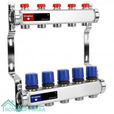Группа коллекторная для отопления VARMEGA VM15505 ВР 1", на 5 контуров 3/4" EK, нерж. сталь