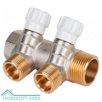 Коллектор латунный MVI 1"x3/4"x2 выхода, с регулирующими вентилями