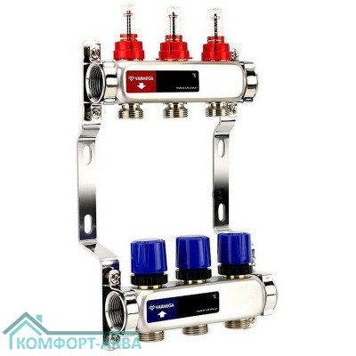 Группа коллекторная с расх. VARMEGA VM15103 ВР 1", под 130 насос, на 3 конт. 3/4" EK, нерж. сталь