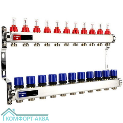 Группа коллекторная с расх. VARMEGA VM15111 ВР 1", под 130 насос, на 11 конт. 3/4" EK, нерж. сталь