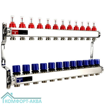 Группа коллекторная с расх. VARMEGA VM15112 ВР 1", под 130 насос, на 12 конт. 3/4" EK, нерж. сталь