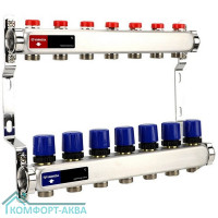 Группа коллекторная для отопления VARMEGA VM15507 ВР 1", на 7 контуров 3/4" EK, нерж. сталь