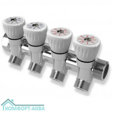 Коллектор с регулировочными вентилями 3/4"×1/2", 4 выхода