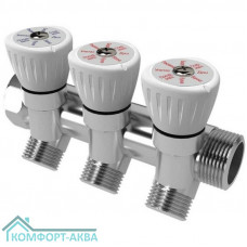 Коллектор  с регулировочными вентилями 3/4"x1/2", 3 выхода
