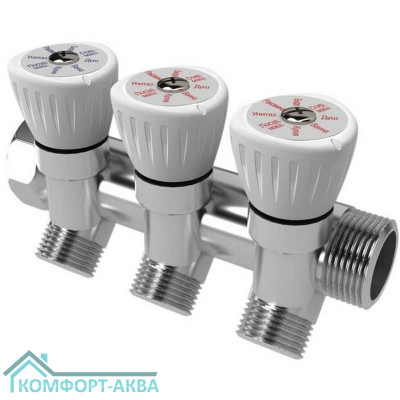 Коллектор  с регулировочными вентилями 3/4"x1/2", 3 выхода
